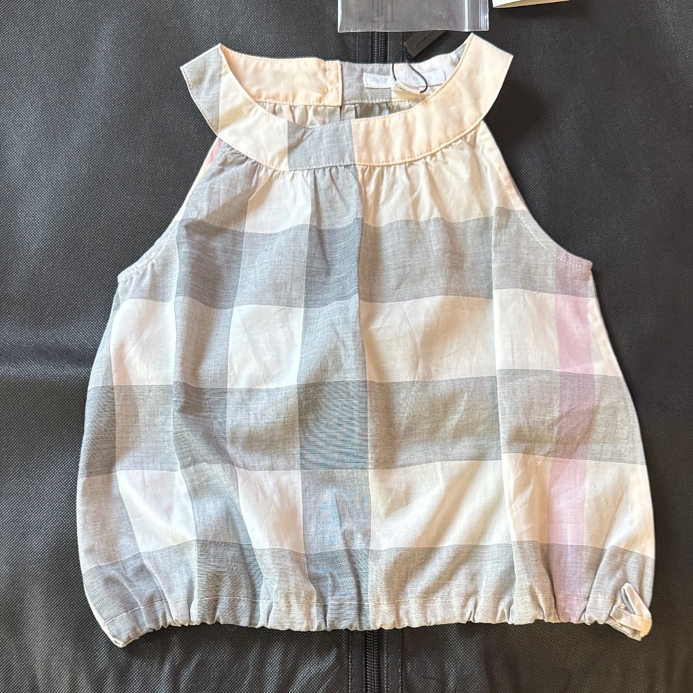 BURBERRY Checkered Sleeveless Blouse in Gray and Cream